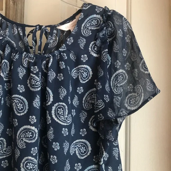 LC Lauren Conrad Blue Aqua Paisley Blouse, Boho, Size M - Picture 2 of 8